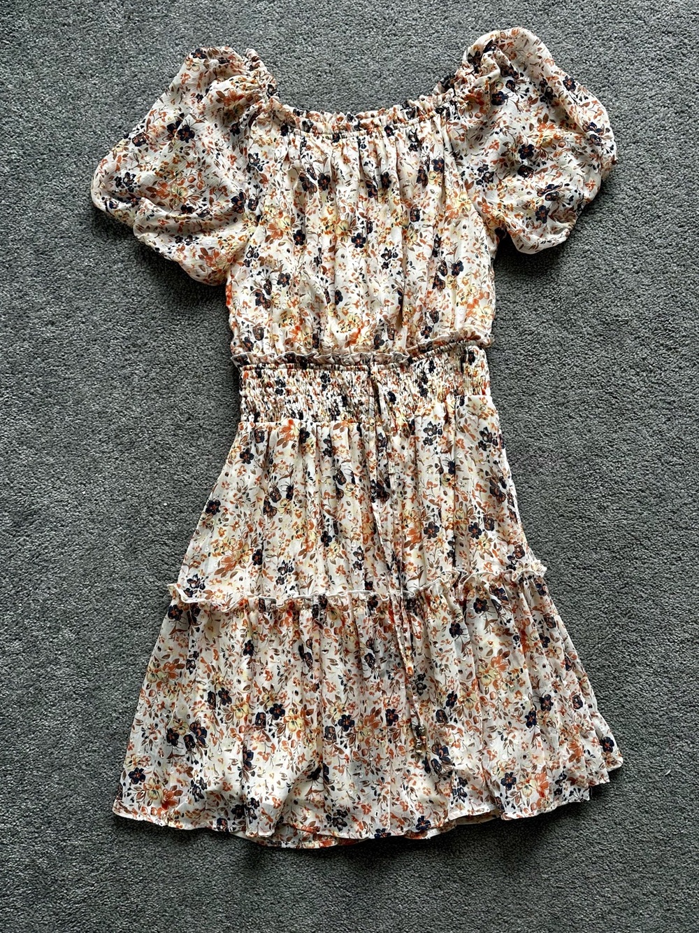 Ryan Michelle Women's Floral Cinched Waist Dress With Puff Sleeves Size M
